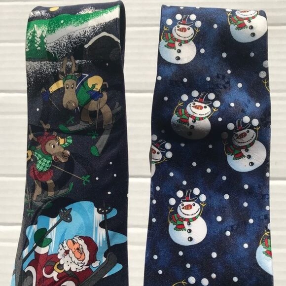 2 Christmas Ties Hallmark & Jingle Bells Brands  Santa Snowmen Candy Canes - Picture 3 of 9